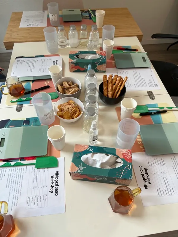 Whipped soap workshop setup